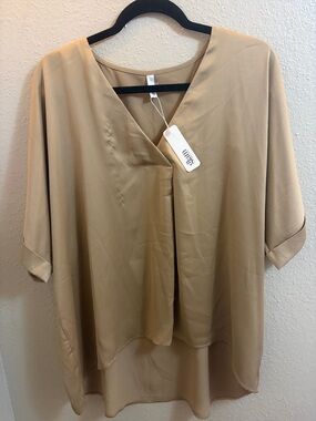 glam Tan V-Neck Draped Tunic